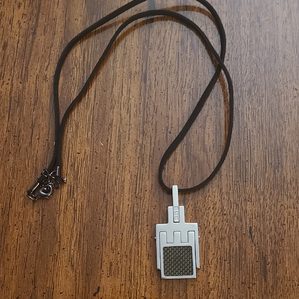 Zoppini Diamond Stainless Steel and Carbon Fiber Pendant Necklace